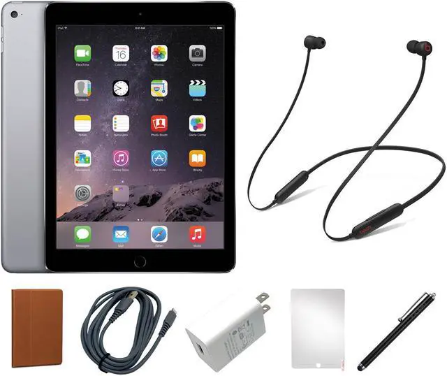 Main image of Refurbished Apple iPad Air 2 (2nd gen, 2014) 16GB, Space Gray, Beats Bundle. Includes iPad Air, Beats Flex Headphones, Case, Screen Protector, Stylus, Charging Adapter and Lightning Charging cable