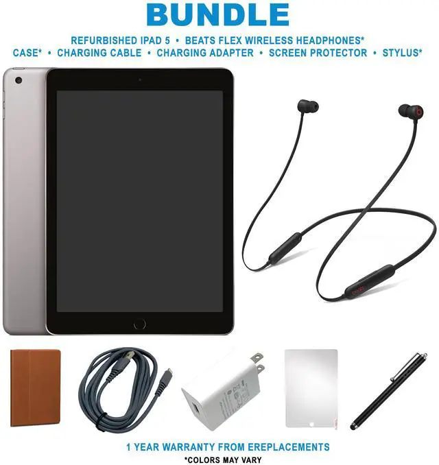 Alt view image 2 of 6 - Refurbished Apple iPad 5 (5th Gen, 2017) 128GB, Space Gray, Wi-Fi only, Beats Bundle. BUNDLE INCLUDES: iPad Beats Flex Headphones, Case, Screen Protector, stylus pen, charging accessories.