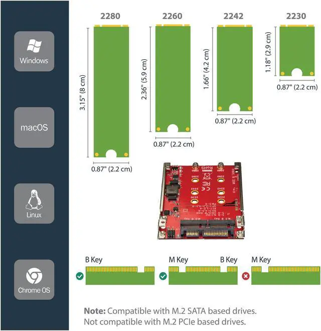 Alt view image 2 of 4 - StarTech.com S322M225R M.2 to SATA Adapter - Dual Slot - for 2.5in Drive Bay - RAID -  M.2 SSD - M.2 Adapter - M.2 SSD Adapter