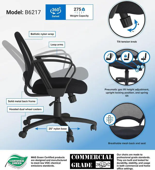 Alt view image 3 of 3 - Boss B6217 Mesh Chair with Loop Arms