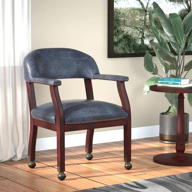 Alt view image 2 of 3 - BOSS Captain’s guest, accent or dining chair in Blue Vinyl W/ Casters