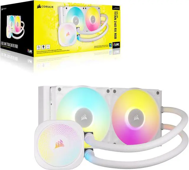 Alt view image 9 of 9 - CORSAIR iCUE LINK TITAN 240 RX RGB Liquid CPU Cooler - White - RX120 RGB Fans - Fits Intel LGA 1851/1700, AMD AM5/AM4 - iCUE LINK System Hub Included