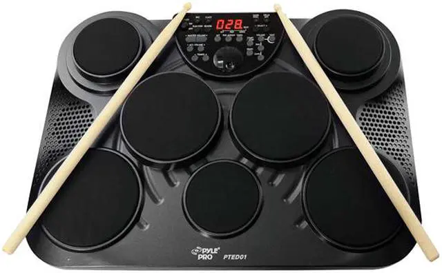 Alt view image 2 of 8 - Pyle Pro Electronic Drum Set Portable Tabletop 7 Pad Digital Musical Drum Kit