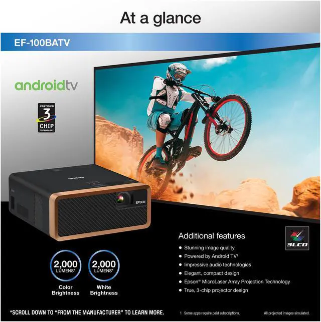 Alt view image 5 of 8 - Epson EF-100 Mini-Laser Streaming Projector with Android TV - Black - Refurbished