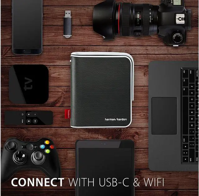 Alt view image 5 of 10 - ViewSonic M1+ Portable LED Projector with Harman Kardon Bluetooth Speakers, USB C, Wi-Fi