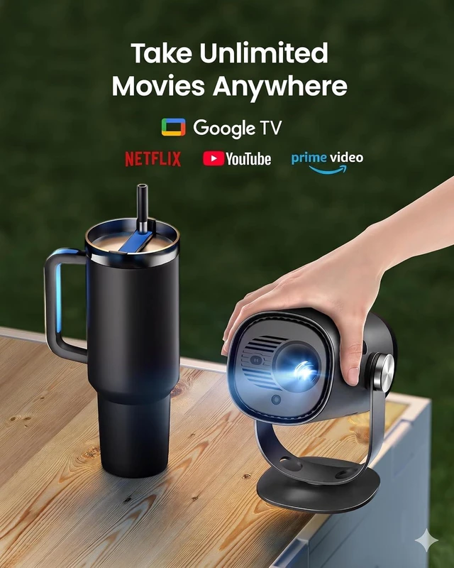 Alt view image 3 of 7 - Dangbei Freedo Portable Projector 1080P, Google TV with Licensed Netflix, 450 ISO Lumens HDR10, 2.5H Battery, 180-inch Display, Dolby Audio, DLP Mini Projector with WiFi & Bluetooth for Outdoor Movies