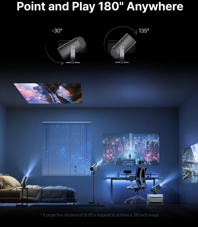 Alt view image 7 of 7 - Dangbei Freedo Portable Projector 1080P, Google TV with Licensed Netflix, 450 ISO Lumens HDR10, 2.5H Battery, 180-inch Display, Dolby Audio, DLP Mini Projector with WiFi & Bluetooth for Outdoor Movies