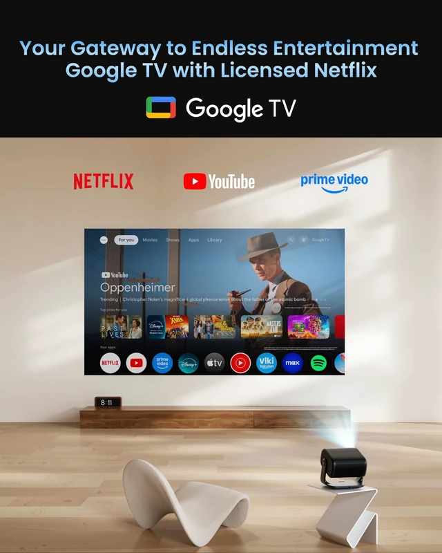 Alt view image 7 of 9 - Dangbei MP1 MAX Triple Laser Projector 4K - 3100 ISO Lumens, 110% BT.2020, Google TV with Netflix Officially, 300'' Display, 2x12W Dolby Audio DTS:X, HDR10+, Blu-ray 3D