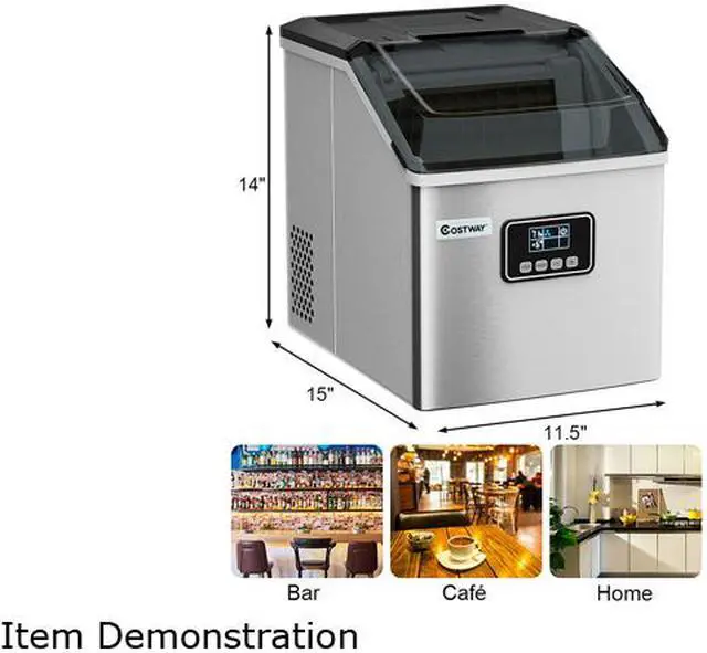 Alt view image 2 of 6 - Costway Stainless Steel Ice Maker Machine Countertop 48Lbs/24H Self-Clean with LCD Display