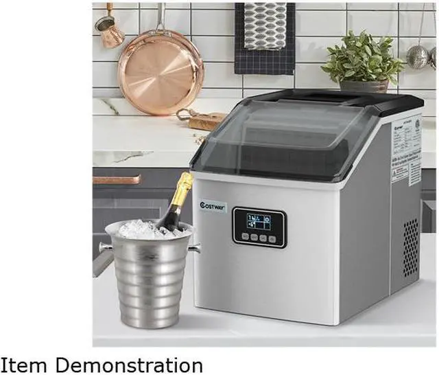 Alt view image 4 of 6 - Costway Stainless Steel Ice Maker Machine Countertop 48Lbs/24H Self-Clean with LCD Display