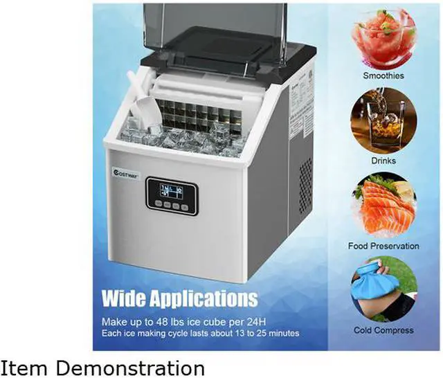 Alt view image 5 of 6 - Costway Stainless Steel Ice Maker Machine Countertop 48Lbs/24H Self-Clean with LCD Display