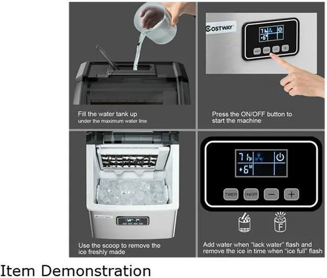 Alt view image 6 of 6 - Costway Stainless Steel Ice Maker Machine Countertop 48Lbs/24H Self-Clean with LCD Display