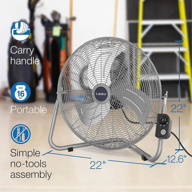 Alt view image 7 of 10 - Lasko 20" Silver High Velocity Wall Mount Fan with Pivoting Head - 3 Speeds, Ideal Wall Mount Fan or Floor Fan for Home, Garage, Attic, 2265QM