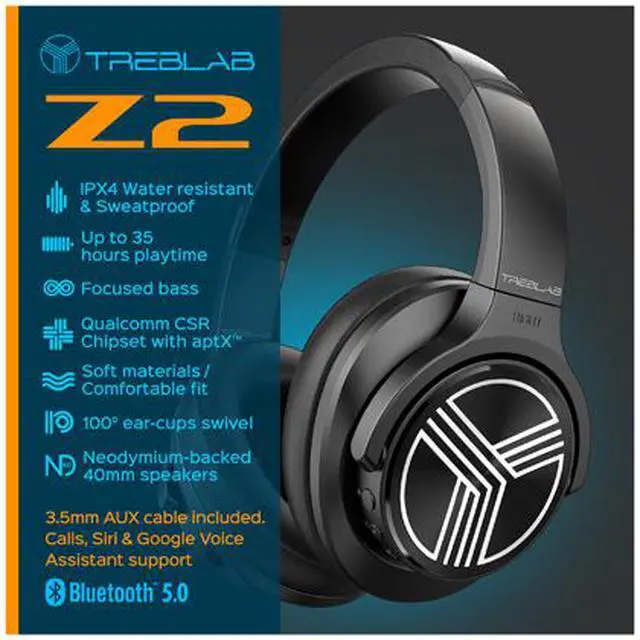 Alt view image 4 of 7 - TREBLAB Z2, Over Ear Workout Headphones with Microphone, Bluetooth 5.0, Active Noise Cancelling (ANC), Up to 35H Battery Life, Wireless Headphones for Sport, Workout, Running, Gym (Black)