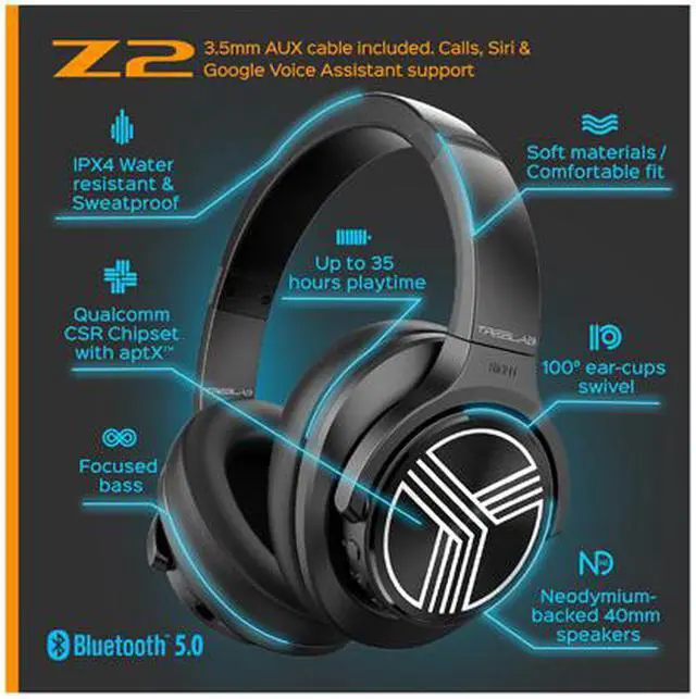 Alt view image 5 of 7 - TREBLAB Z2, Over Ear Workout Headphones with Microphone, Bluetooth 5.0, Active Noise Cancelling (ANC), Up to 35H Battery Life, Wireless Headphones for Sport, Workout, Running, Gym (Black)
