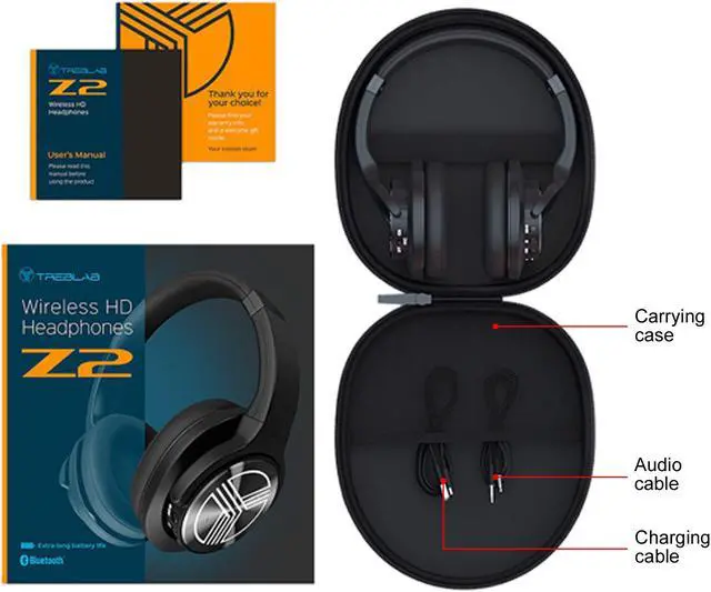 Alt view image 7 of 7 - TREBLAB Z2, Over Ear Workout Headphones with Microphone, Bluetooth 5.0, Active Noise Cancelling (ANC), Up to 35H Battery Life, Wireless Headphones for Sport, Workout, Running, Gym (Black)