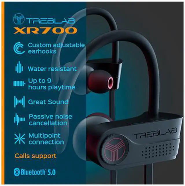 Alt view image 4 of 6 - TREBLAB XR700 PRO Wireless Running Earbuds - Top 2019 Sports Headphones, Custom Adjustable Earhooks, Bluetooth 5.0 IPX7 Waterproof, Rugged Workout Earphones, Noise Cancelling Microphone In-Ear Headset