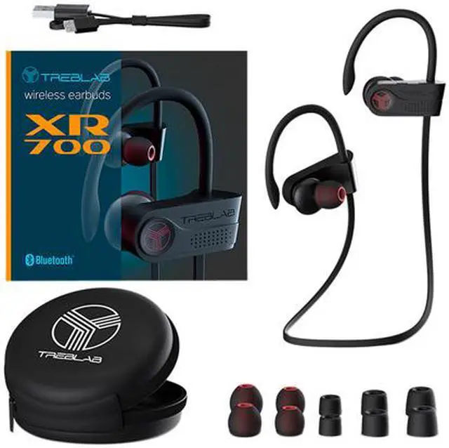 Alt view image 5 of 6 - TREBLAB XR700 PRO Wireless Running Earbuds - Top 2019 Sports Headphones, Custom Adjustable Earhooks, Bluetooth 5.0 IPX7 Waterproof, Rugged Workout Earphones, Noise Cancelling Microphone In-Ear Headset
