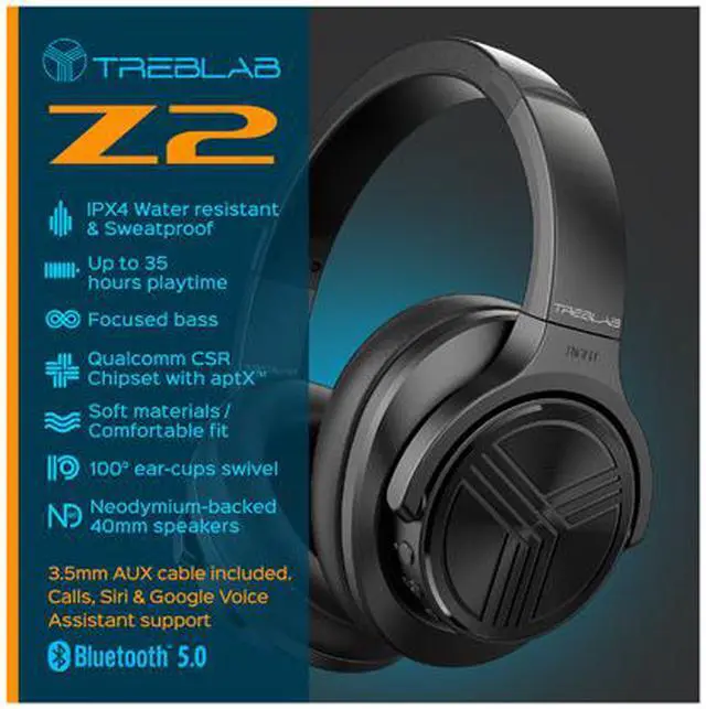 Alt view image 3 of 5 - TREBLAB Z2, Over Ear Workout Headphones with Microphone, Bluetooth 5.0, Active Noise Cancelling (ANC), Up to 35H Battery Life, Wireless Headphones for Sport, Workout, Running, Gym (Black)