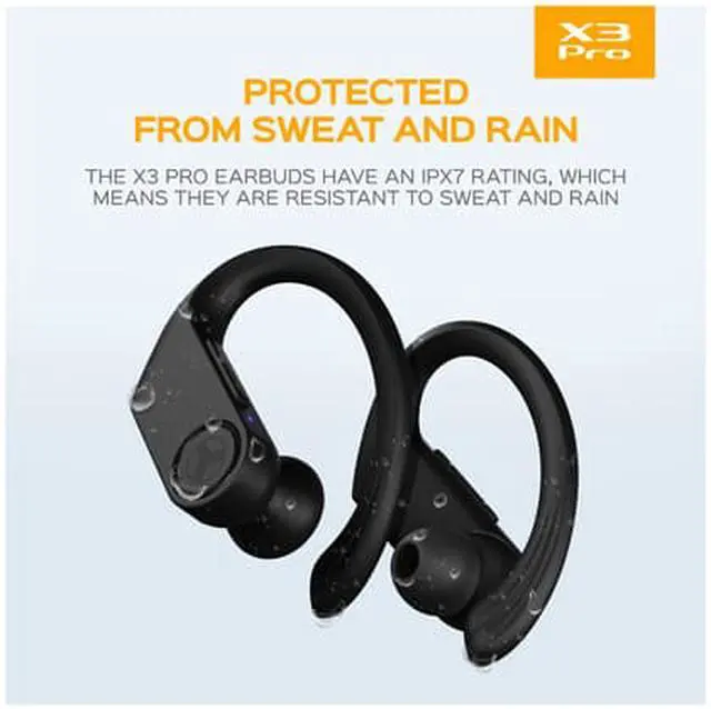Alt view image 5 of 6 - TREBLAB X3 Pro - Workout True Wireless Earbuds, Comfortable Earhooks, Bluetooth 5.3, Punchy Bass, Noise Isolation, 145H Playtime, IPX5 Waterproof, Sweatproof, 2 Mics for Calls, Sport Bluetooth Earbuds