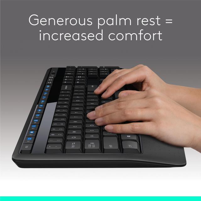 Alt view image 2 of 10 - Logitech MK345 Wireless Combo Full-Sized Keyboard with Palm Rest and Comfortable Right-Handed Mouse, 2.4 GHz Wireless USB Receiver, Compatible with PC, Laptop