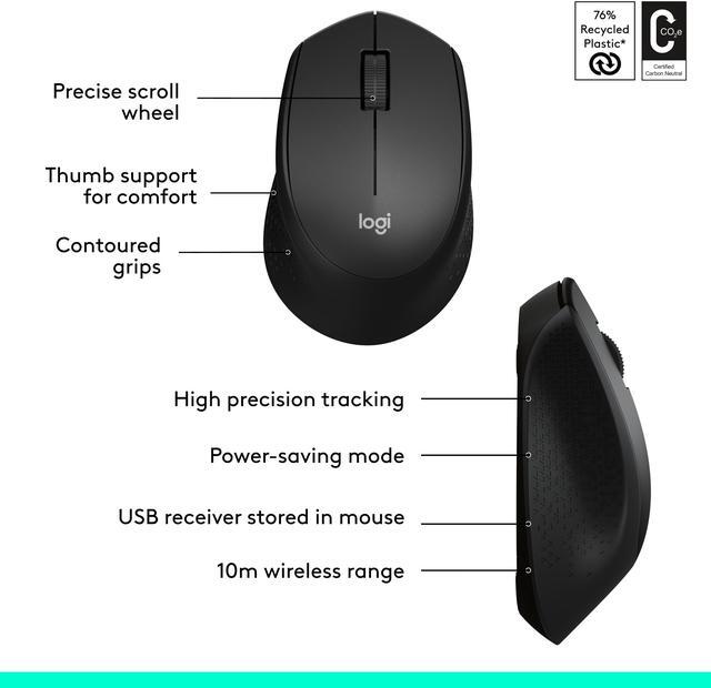 Alt view image 7 of 10 - Logitech MK345 Wireless Combo Full-Sized Keyboard with Palm Rest and Comfortable Right-Handed Mouse, 2.4 GHz Wireless USB Receiver, Compatible with PC, Laptop