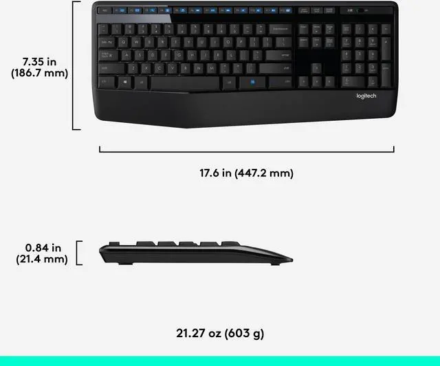 Alt view image 8 of 10 - Logitech MK345 Wireless Combo Full-Sized Keyboard with Palm Rest and Comfortable Right-Handed Mouse, 2.4 GHz Wireless USB Receiver, Compatible with PC, Laptop
