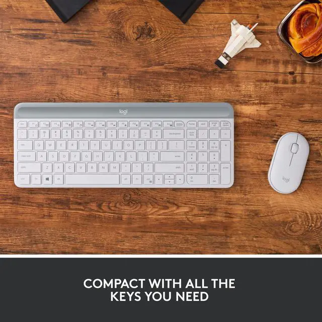 Alt view image 4 of 8 - Logitech MK470 Slim Wireless Keyboard and Mouse Combo - Modern Compact Layout, Ultra Quiet, 2.4 GHz USB Receiver, Plug n' Play Connectivity, Compatible with Windows - Off White