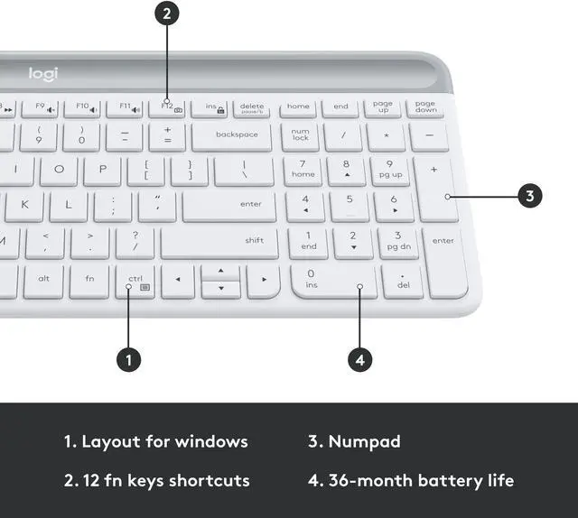 Alt view image 5 of 8 - Logitech MK470 Slim Wireless Keyboard and Mouse Combo - Modern Compact Layout, Ultra Quiet, 2.4 GHz USB Receiver, Plug n' Play Connectivity, Compatible with Windows - Off White