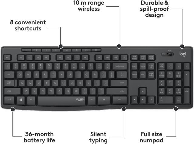Alt view image 5 of 8 - Logitech MK295 Wireless Mouse & Keyboard Combo with SilentTouch Technology, Full Numpad, Advanced Optical Tracking, Lag-Free Wireless, 90% Less Noise - Graphite