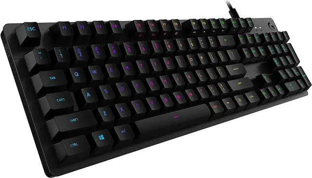 Main image of Logitech G512 LIGHTSYNC RGB Mechanical Gaming Keyboard, Carbon English Layout GX Blue Switch, Brushed Aluminum Case, USB Pass Through, 920-008936, Black