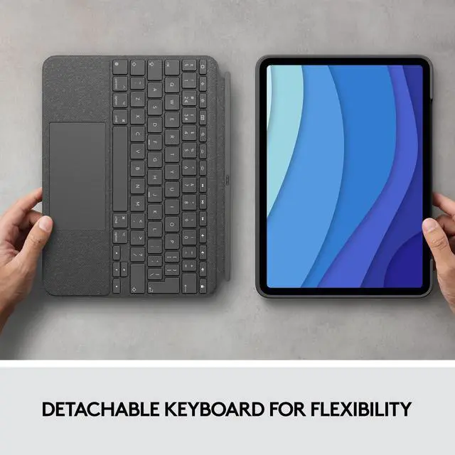 Alt view image 7 of 9 - Logitech Combo Touch iPad Pro 11" (1st, 2nd, and 3rd Generation) Keyboard Case - Detachable Backlit Keyboard with Kickstand, Click-Anywhere Trackpad, Smart Connector - Oxford Gray