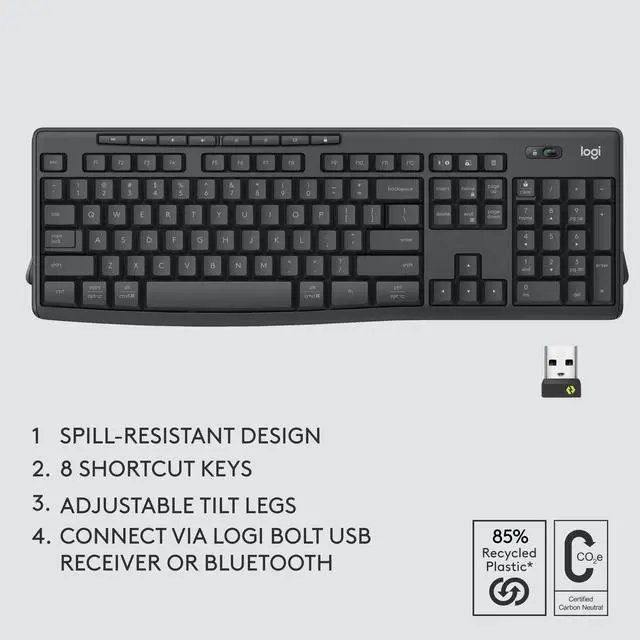 Alt view image 7 of 11 - Logitech MK370 Combo for Business Wireless Keyboard and Silent Mouse 920011887