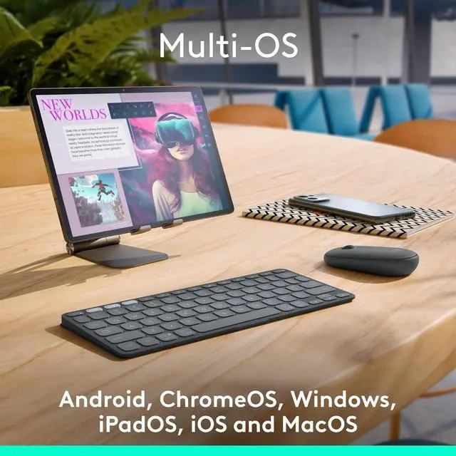 Alt view image 7 of 9 - Logitech KEYS-To-Go 2, Ultra-Portable Bluetooth Wireless Keyboard, Protective Cover, Easy-Switch Multi-Device, for iPad, iPhone, Mac, Windows, Android Tablets & Smartphones, Graphite