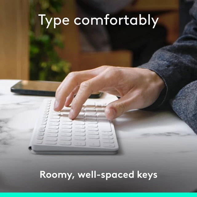 Alt view image 3 of 9 - Logitech KEYS-To-GO 2, Ultra-Slim Bluetooth Scissor-Switch Portable Wireless Keyboard With Built-In Protective Cover, Multi-OS Compatible for Android, Windows, Chrome, IOS Tablets, Off-white