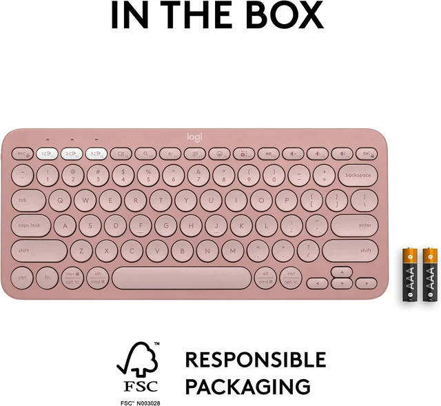 Alt view image 11 of 11 - Logitech Pebble Keys 2 K380s, Multi-Device Bluetooth Wireless Keyboard with Customizable Shortcuts, Slim and Portable, Easy-Switch for Windows, macOS, iPadOS, Android, Chrome OS - Tonal Rose