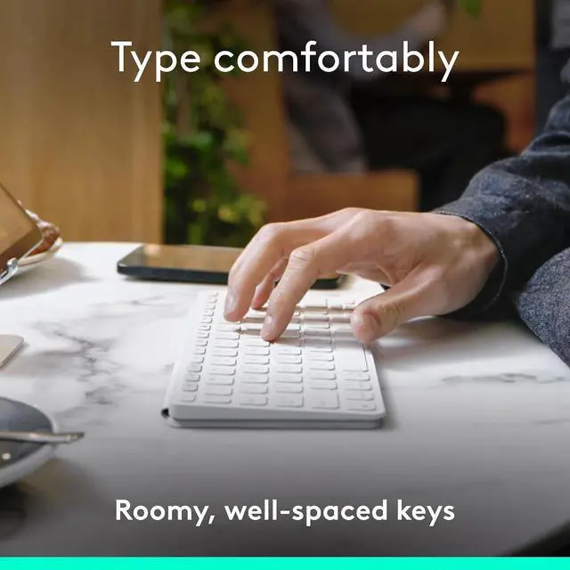 Alt view image 8 of 9 - Logitech Keys-To-Go 2 Portable Wireless iPad Keyboard with Built-in Cover, Slim and Compact Bluetooth Keyboard for iPad, iPhone, Mac, and Apple TV, Easily Switch with Devices, Off-white