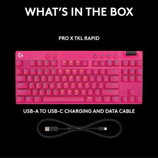 Alt view image 2 of 8 - Logitech G PRO X TKL Rapid Wired Gaming Keyboard - Magnetic Analog Switches, RGB - Magenta