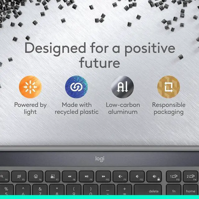 Alt view image 9 of 12 - Logitech Signature Slim Solar + Wireless Bluetooth Keyboard, LightCharge Solar Charging, Quite Scissor Switch, Multi-Device Buletooth Pairing, Eco-Friendly Recycled Construction for Office, Graphite