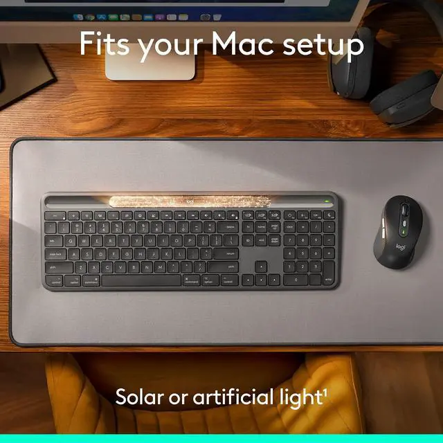 Alt view image 5 of 12 - Logitech Signature Slim Solar + Wireless Bluetooth Keyboard, LightCharge Solar Charging, Quite Scissor Switch, Multi-Device Buletooth Pairing, Eco-Friendly Recycled Construction for Office, Graphite
