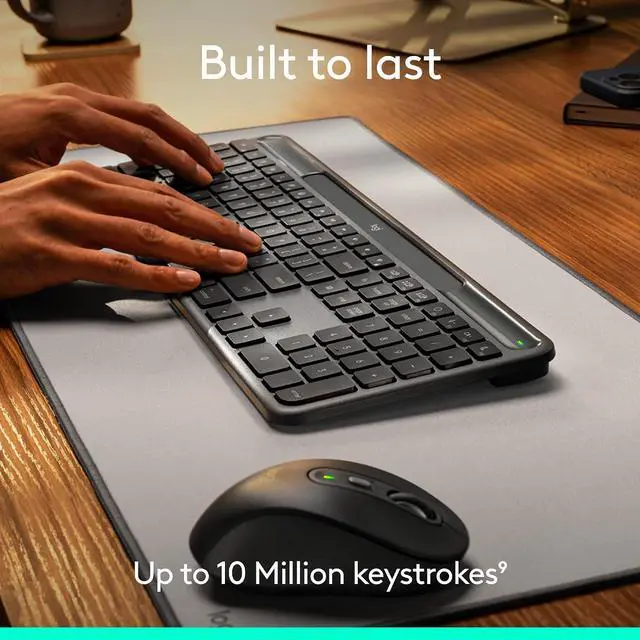 Alt view image 8 of 12 - Logitech Signature Slim Solar + Wireless Bluetooth Keyboard, LightCharge Solar Charging, Quite Scissor Switch, Multi-Device Buletooth Pairing, Eco-Friendly Recycled Construction for Office, Graphite
