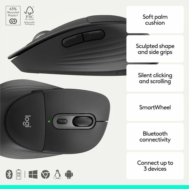Alt view image 3 of 5 - Logitech Signature Comfort Plus Combo MK880 Wireless Keyboard and Mouse Combo - Full-Size Comfort Keyboard with Palm Rest - Black - 920-013968
