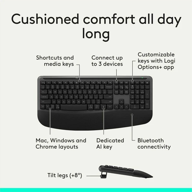 Alt view image 4 of 5 - Logitech Signature Comfort Plus Combo MK880 Wireless Keyboard and Mouse Combo - Full-Size Comfort Keyboard with Palm Rest - Black - 920-013968