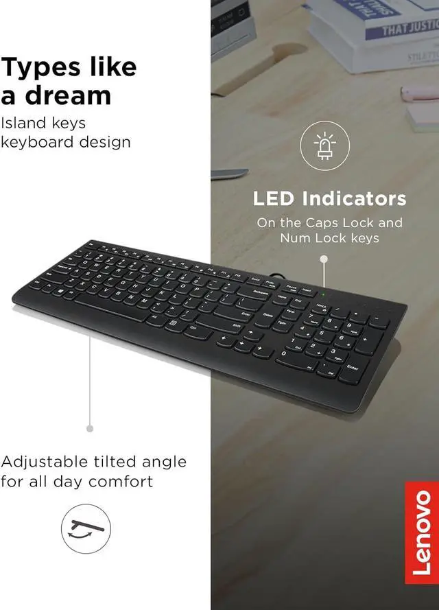 Alt view image 5 of 7 - Lenovo 300 USB Keyboard, Wired, Adjustable Tilt, Ergonomic, Windows 7/8/10, GX30M39655, Black