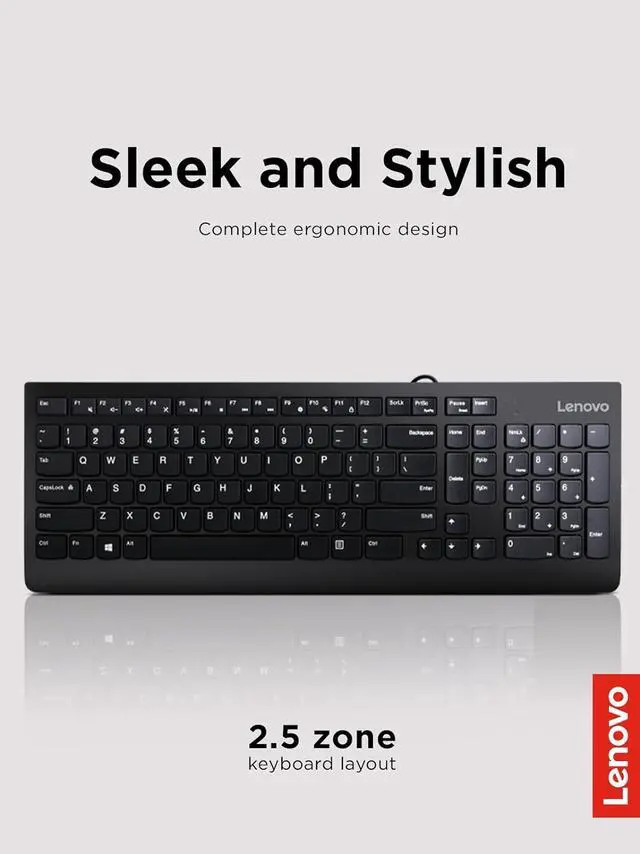 Alt view image 6 of 7 - Lenovo 300 USB Keyboard, Wired, Adjustable Tilt, Ergonomic, Windows 7/8/10, GX30M39655, Black