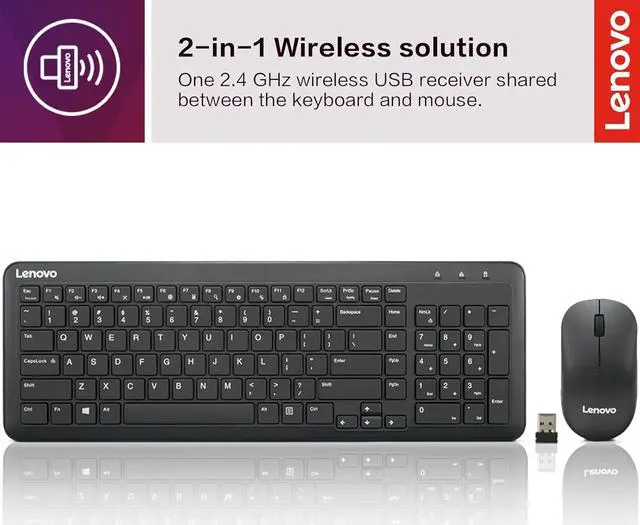 Alt view image 6 of 13 - Lenovo 300 Wireless Combo Keyboard and Mouse - US English