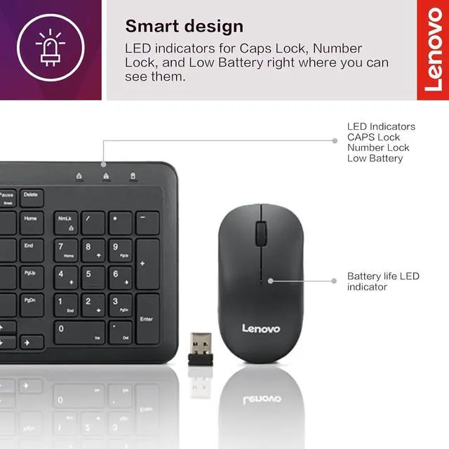 Alt view image 8 of 13 - Lenovo 300 Wireless Combo Keyboard and Mouse - US English
