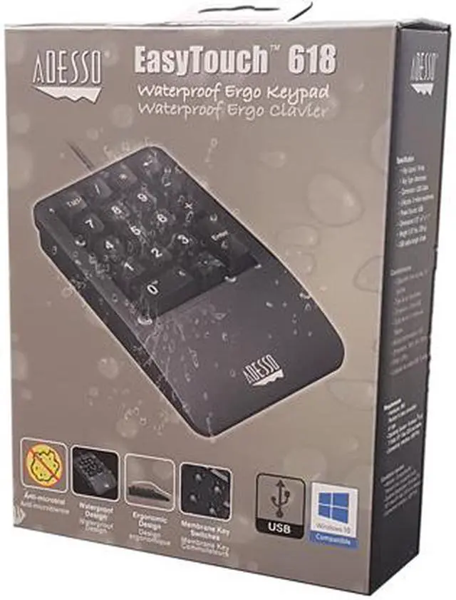 Alt view image 7 of 7 - Adesso AKB-618UB Antimicrobial Waterproof Numeric Keypad with Wrist Rest Support