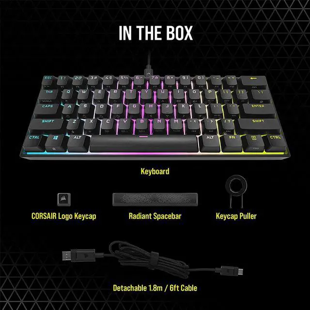 Alt view image 8 of 11 - CORSAIR K65 RGB MINI 60% Mechanical Gaming Keyboard - Customizable Per-Key RGB Backlighting - CHERRY MX Red Mechanical Keyswitches - Detachable USB Type-C Cable - AXON Hyper-Processing Technology