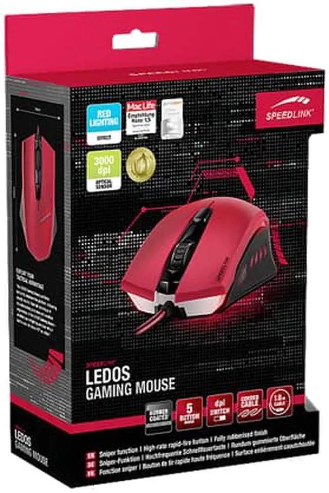 Alt view image 5 of 5 - SPEEDLINK Ledos 3000dpi Optical Gaming Mouse, Red (SL-6393-RD).